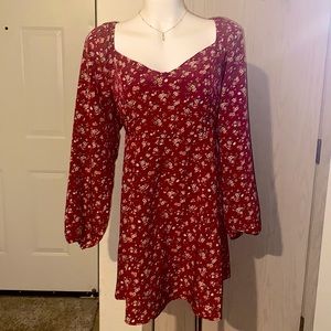 Cherry color dress with flowers